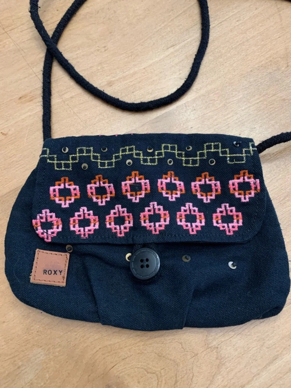 Roxy Embroidered Black Boho Crossbody Bag